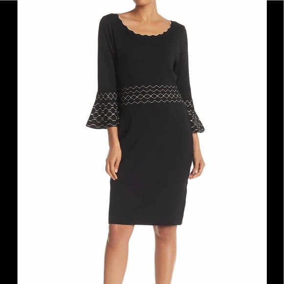 Nina Leonard Dresses & Skirts - Nina Leonard Scalloped bell sleeve sweater dress